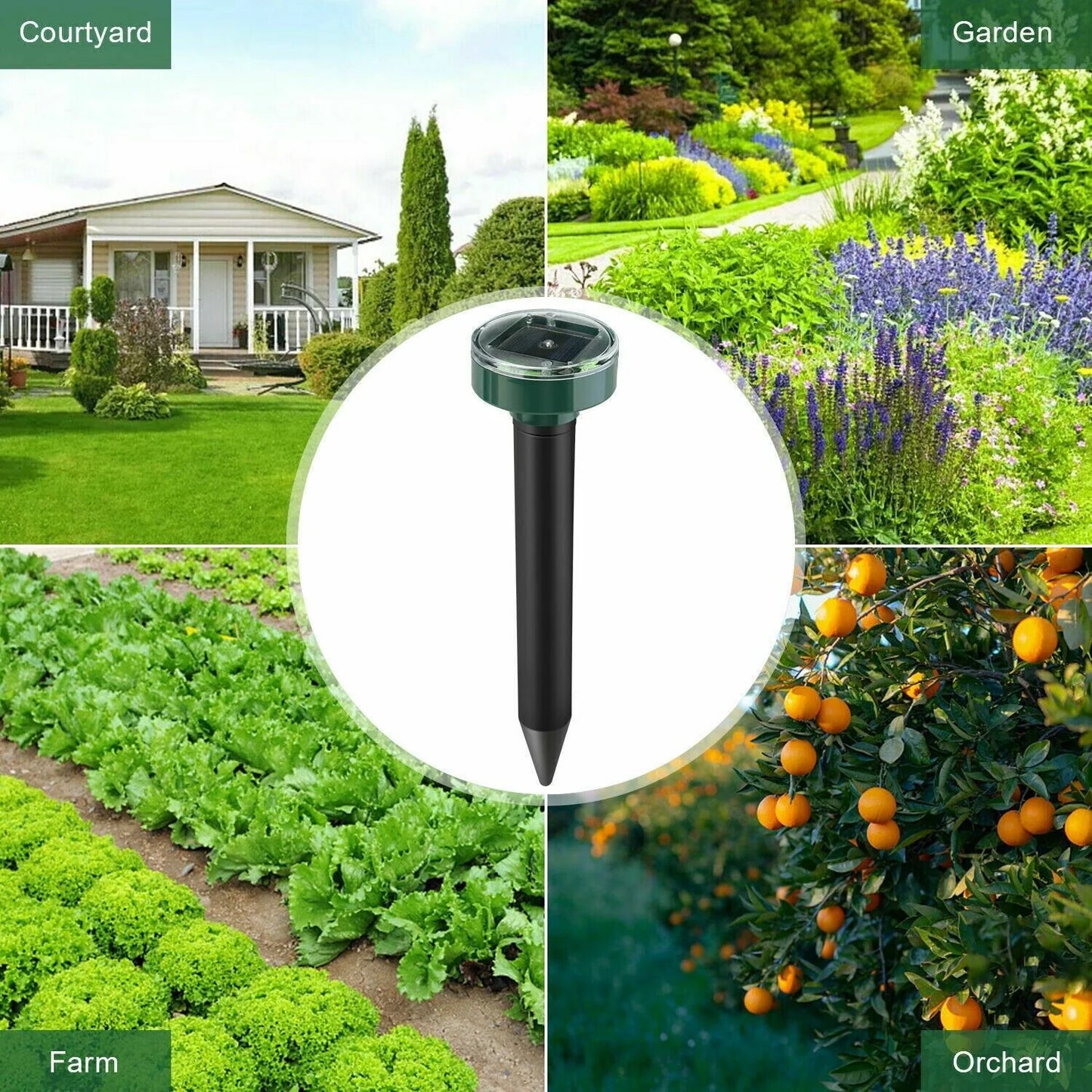 Solar Power Animal Repeller Ultrasonic Mole Pest Cat Mice Rodent Outdoor LED 2PK