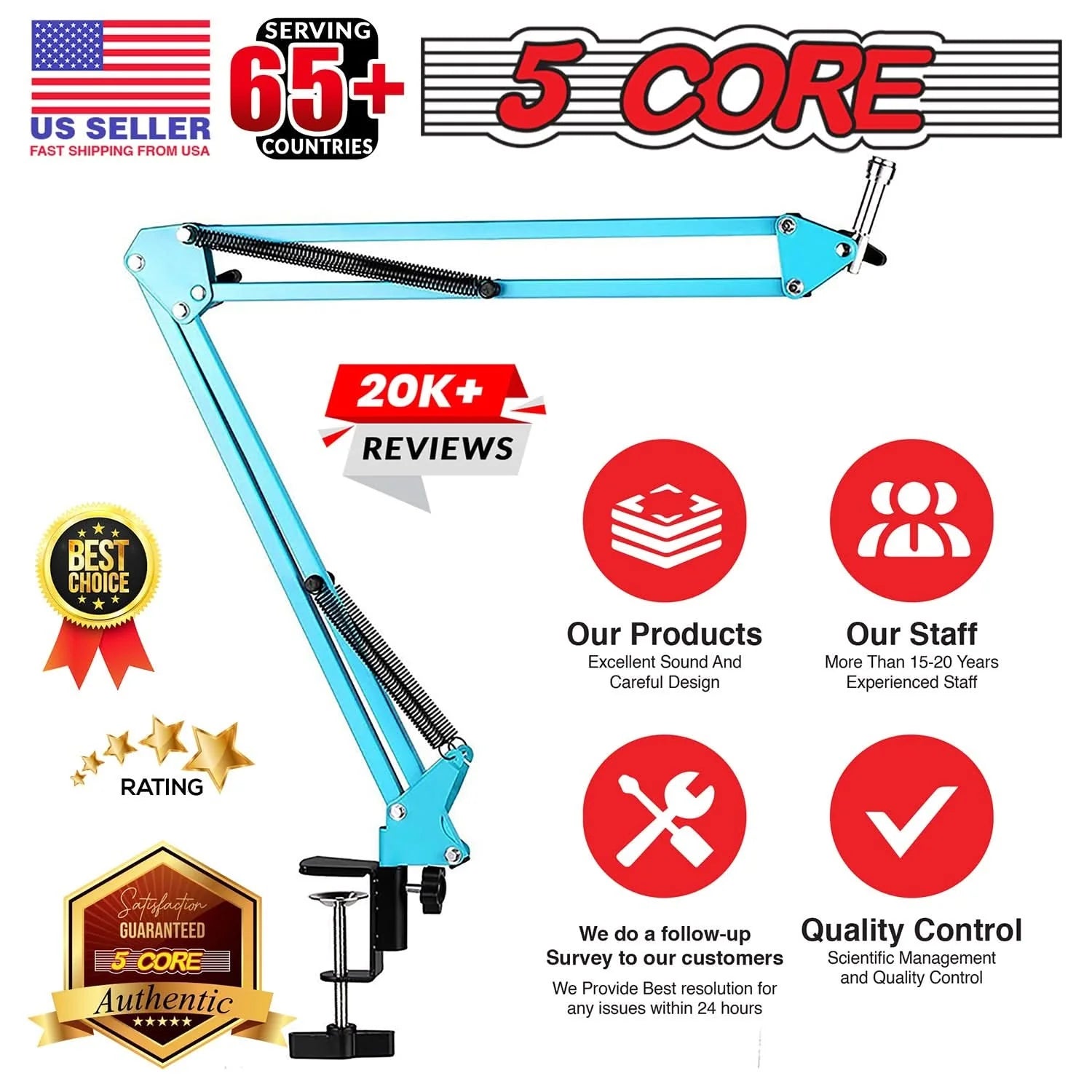 5Core Microphone Boom Arm Desk Mic Stand Adjustable Clamp Suspension Boom Stands BLUE