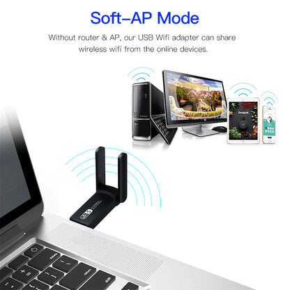 1300Mbps Long Range AC1300 Dual Band 5Ghz Wireless USB 3.0 Wifi Adapter Antennas