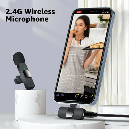 Lavalier Mini Microphone Wireless Audio Video Recording with Phone Charging Wireless Lavalier Microphone Broadcast Lapel Microphones Set Short Video Recording Chargeable Handheld Microphone Live Stre