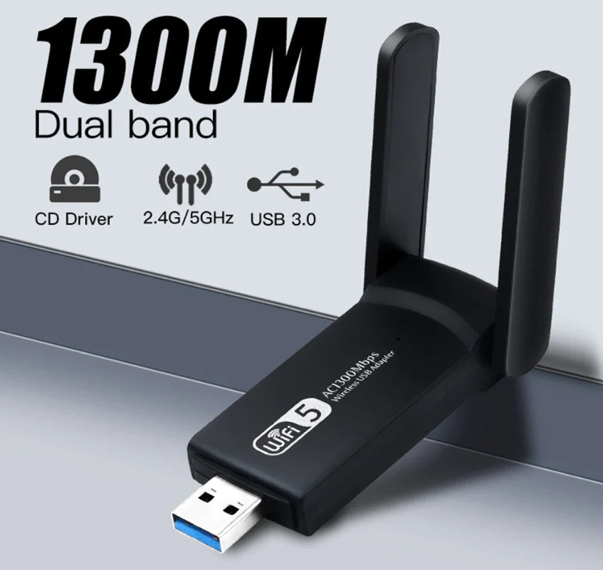 1300Mbps Long Range AC1300 Dual Band 5Ghz Wireless USB 3.0 Wifi Adapter Antennas